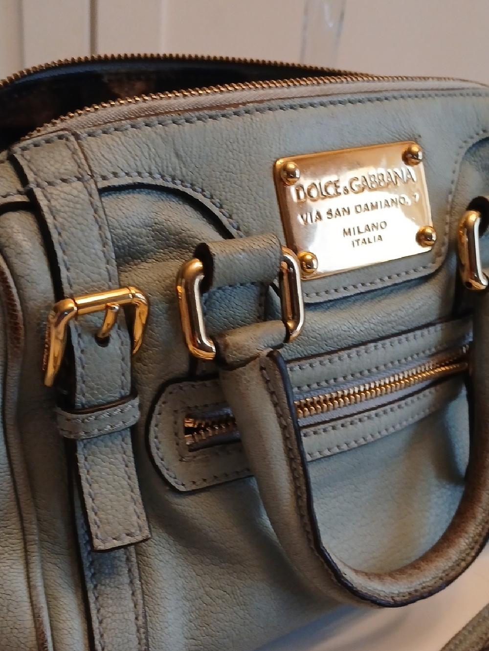 Dolce & Gabbana Light Blue Leather Mini Satchel Crossbody with Gold Hardware - Picture 14 of 16